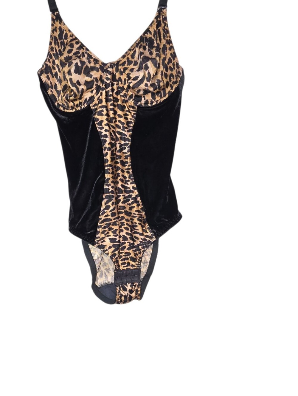 Vintage Van Raalte Leopard Print Velvet Teddy Bodysuit Lingerie 34B
